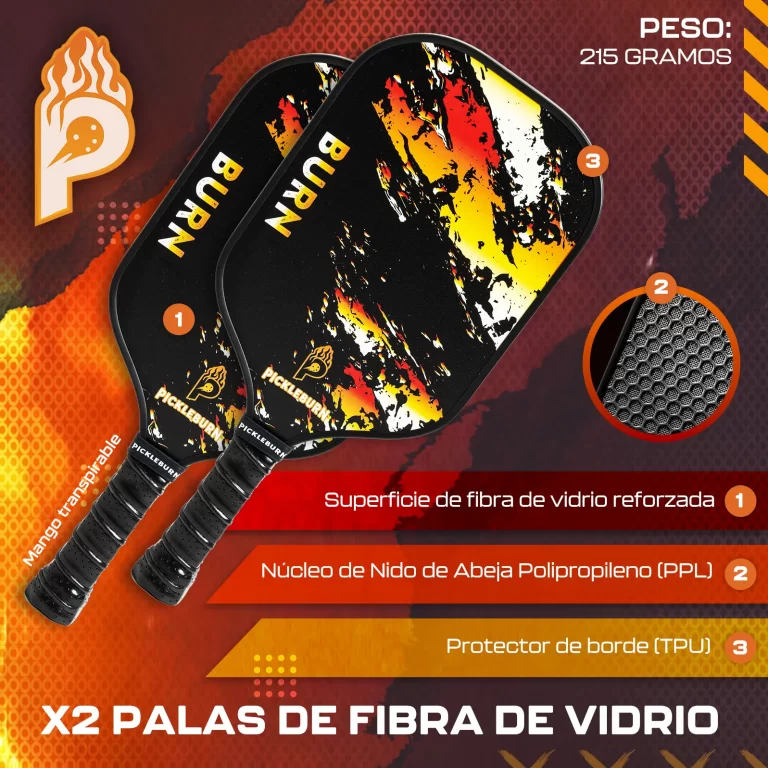 Set de pickleball para principiantes Pickleburn: 4 palas de fibra de vidrio, 4 pelotas y bolsa de transporte